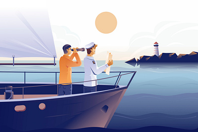 The Art of Consultancy branding captain character design illustration landscape lighthouse modern ocean sailor ship sun vector