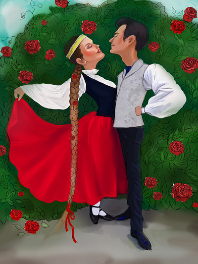 Latvian Couple Caricature couple dance latvia latvian couple national clothes national dress woman woman in national dress womans