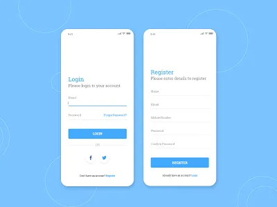 Login and Register Screen adobe xd adobe xd templates alifemu ios app ios app design mobile app ui ui design