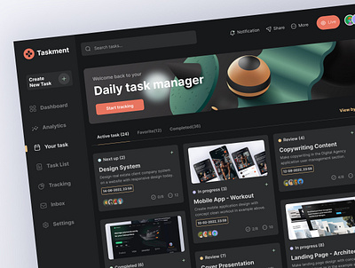 Dashboard - Task Management activity board daily task dark mode dashboard data kanban management manager minimalist modern productivity project project management task task management team ui design ux design website
