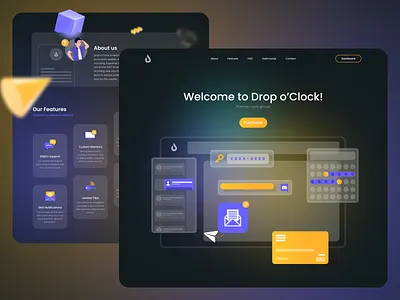 Dark mode landing page dark mode design glassomorphism graphic design illustration landing typography ui ux uxui vector web