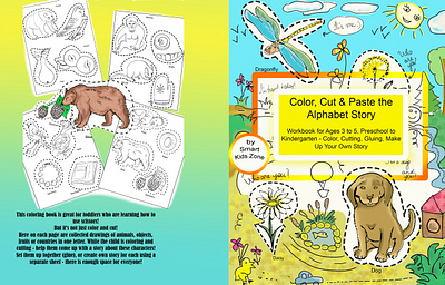 Alphabet story coloringbook design illustration