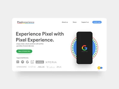 Pixel Experience | Landing page | Redesign adobexd graphic icon logo redesign ui uidesign uiuxdesign ux uxdesign vector web ui ux webdesign website xd design