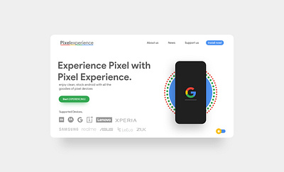 Pixel Experience | Landing page | Redesign adobexd graphic icon logo redesign ui uidesign uiuxdesign ux uxdesign vector web ui ux webdesign website xd design