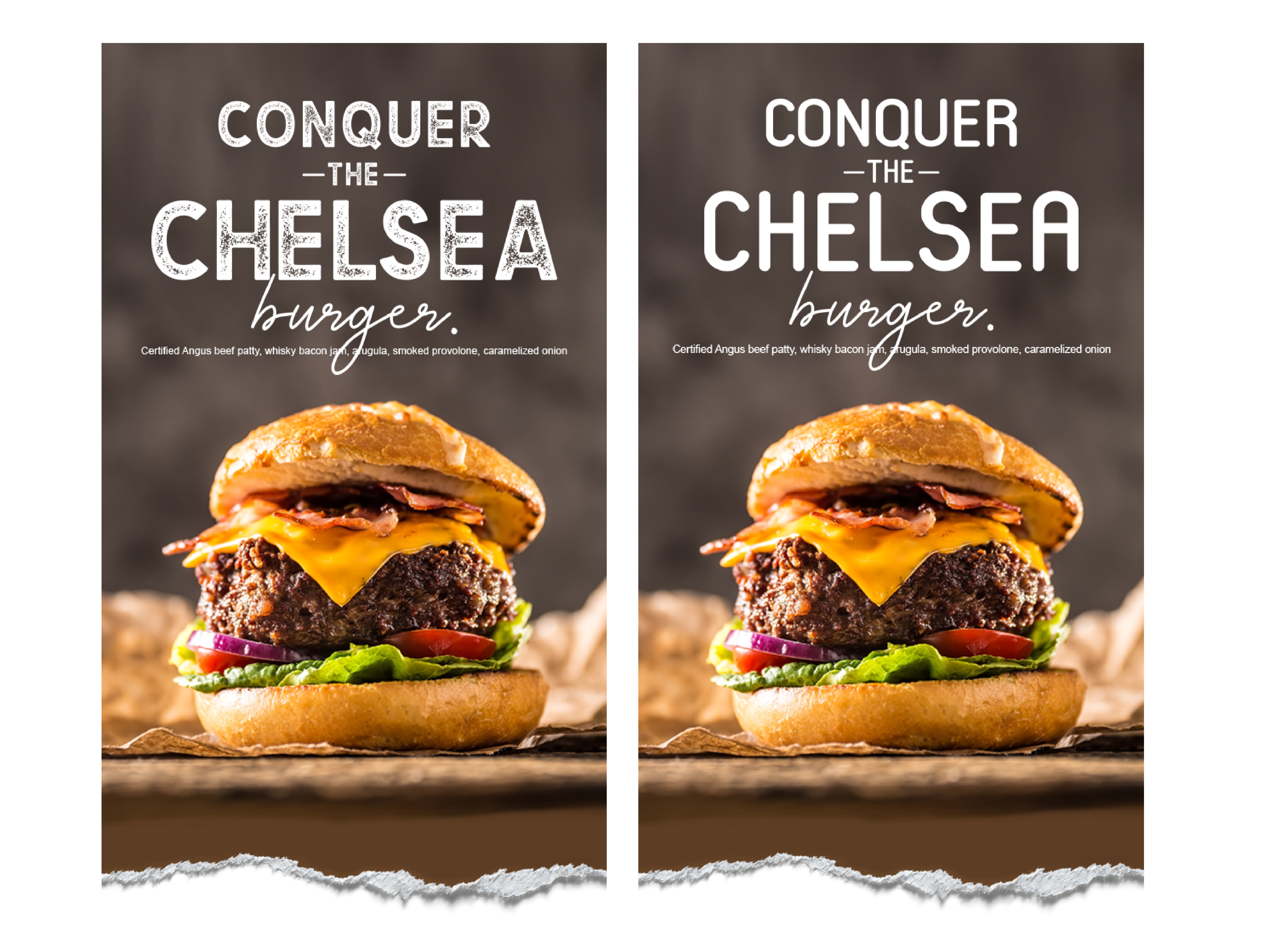 Chelsea Burger Campaign - Font Comparison branding campaign comparison concept design font graphic design menu promotion typography