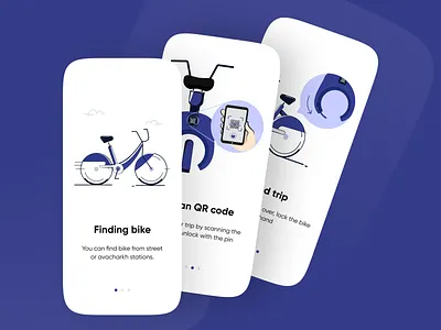 Ava charkh app onboarding bike share bycicle flat illustration minimal onboarding onboarding screen onboarding ui qr code rent rent bike ui user interface ux