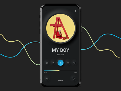 Music player app blue dark dark mode dark theme design music music app music player music ui neomorphic neomorphism player typography ui yellow