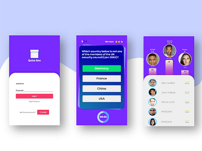 Quiz app UI challenge daily design leaderboard leaderboards login screen mainpage quiz app quiz page ui