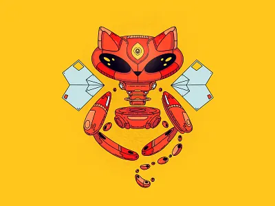 Meditating Robocat 2d 2d character cat cat art cat illustration character character design characterdesign cyber cyberpunk design art illustration mascot mechanical mechanism robot robotic robots