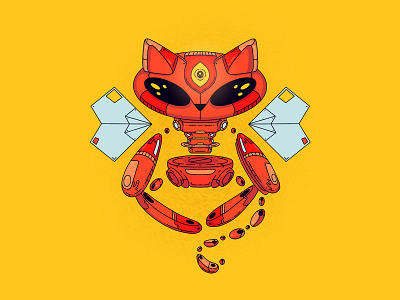 Meditating Robocat 2d 2d character cat cat art cat illustration character character design characterdesign cyber cyberpunk design art illustration mascot mechanical mechanism robot robotic robots