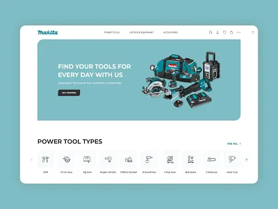 Makita Tools Website Redesign Concept clear design flatdesign hero page hero section redesign redesign concept redesigned tool store ui design uiux web design website website concept website design websites worker working working tools