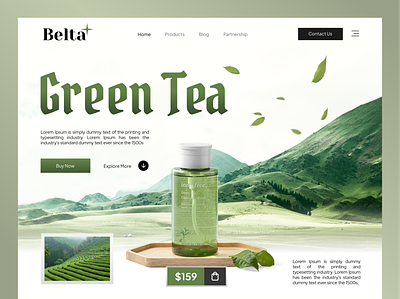 Belta - Green Tea Website bottle creative green tea home page landing page mountains natural tea typography web web design website