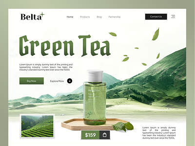 Belta - Green Tea Website bottle creative green tea home page landing page mountains natural tea typography web web design website