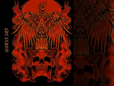 i am fire art artwork branding design digital art drawing illustration illustration art illustrations phoenix skull art