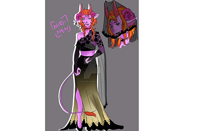 naki black black wedding dress darkdress demon demon girl demoness digital art fashiondesign female girl gold horns naki oc ombre original character purple wedding dress