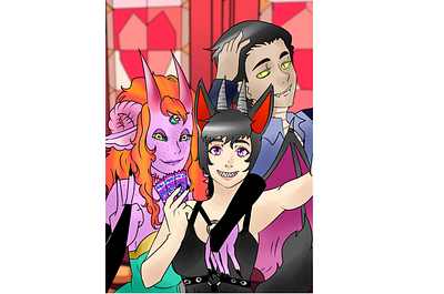 Addict addict commission demoness demons female demon friends hazbin hotel helllsonas illustration male demon mv snake demon tickets wolf demon