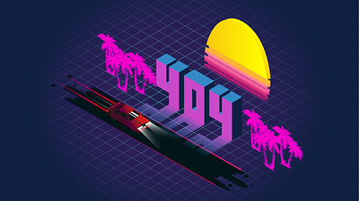 404 car design illustration isometric isometry night retro retrowave road synthwave typography vector