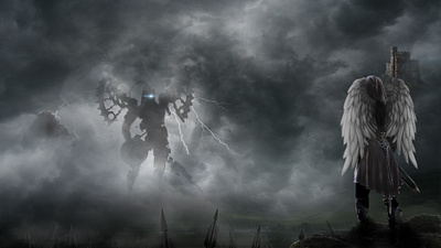 Be brave angel battle cloud girl photomontage photoshop scenic sword titan