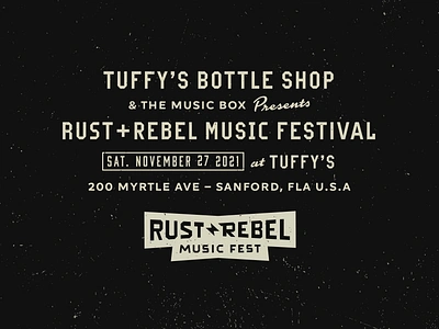 Rust & Rebel Music Fest bottle shop brand design branding festival florida folk grunge hand lettering industrial lettering logo logo design music fest music festival retro rock and roll typography