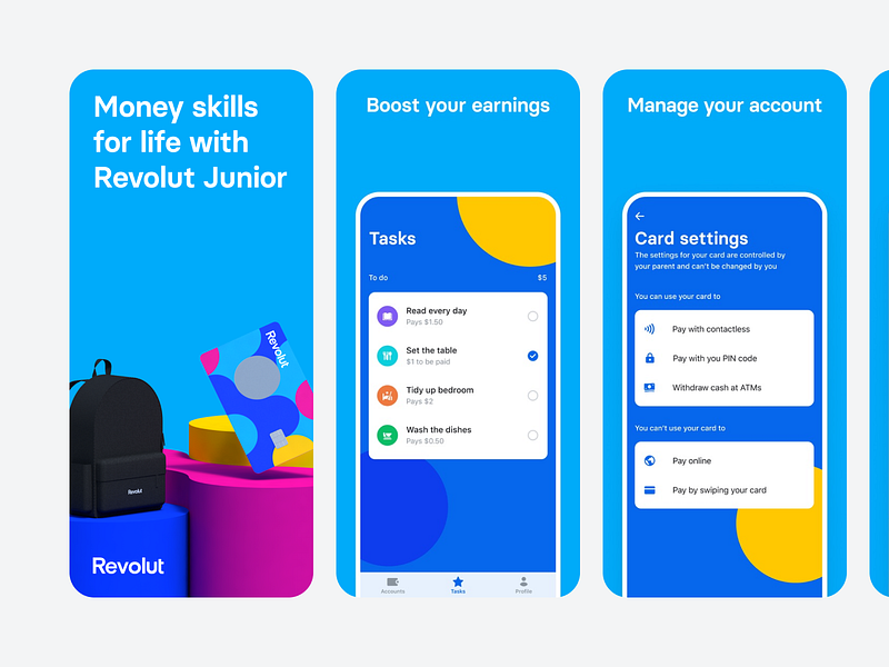 Revolut Junior App Store Screenshots 3d 3d illustration app app screenshots app store c4d cinema 4d finance google play google play store illustration junior junior app kids kids app mobile app revolut revolut junior screenshots