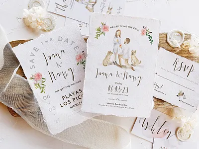 Watercolor Bride & Groom Wedding Suite bride couple design diy template dogs floral graphic design groom illustration invitation design invitation template painting romantic save the date watercolor