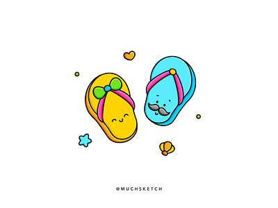 Beach love 🏖 + 💕 beach beach party character character design clean color couple couple illustration flat footwear happy illustration illustrator kawaii love love is love procreate seashells slippers vector