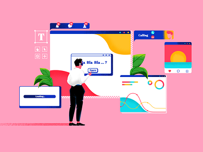 The Virtual Office !! art artwork character color creative design desktop illustration instagram internet office office design plant space texture vector virtual reality vr wave