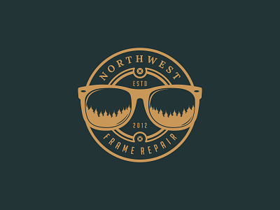 Logo for NORTHWEST FRAME REPAIR 99designs badge logo brand design brand identity branding branding design classic design eyeglass eyeglasses flat flat design flat design flatdesign logo logo design logodesign patch design pine vector