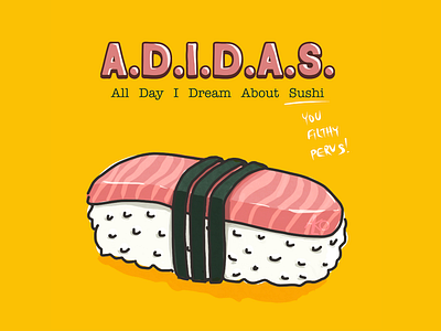 A.D.I.D.A.S. adidas alko alkoreiel cute digital food funny illustration isio rizado kawaii nigiri procreate sushi