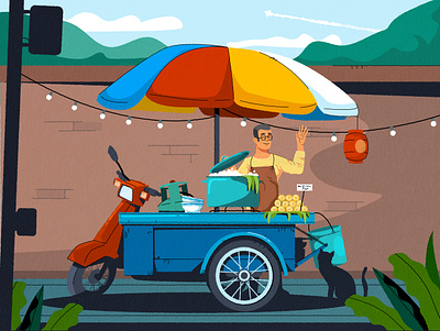 Street food vendor 2d asian city design flat food illustration street truck urban vector vector art vendor web webdesign