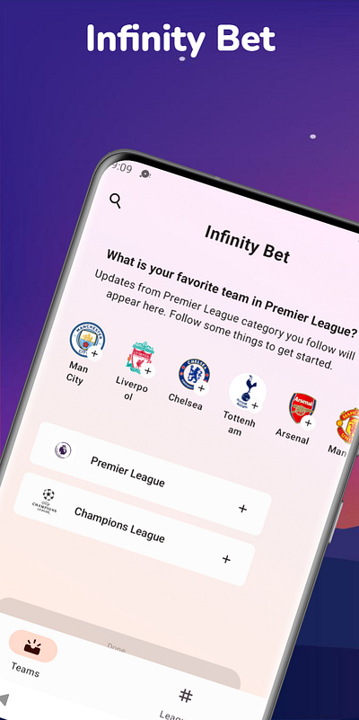Infinity Bet - Premier League (App Screenshots) android app branding design graphic design illustration liverpool logo ui