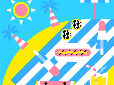 Summer Scene art branding character color creative design drink flat food graphic design icon illustration illustrator logo pattern popsicle risograph summer vector web design