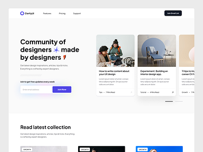 Subscription Based Design Community article blog community design hero section homepage interface landing page newsletter personal saas startup subscription ui website