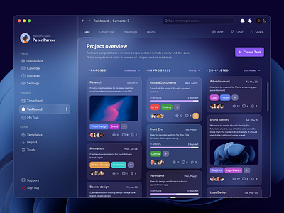 Project Management Dashboard app clean comments concept dashboard glassmorphism interface mac os minimal product design productivity saas task task management to do ui uiux ux windows