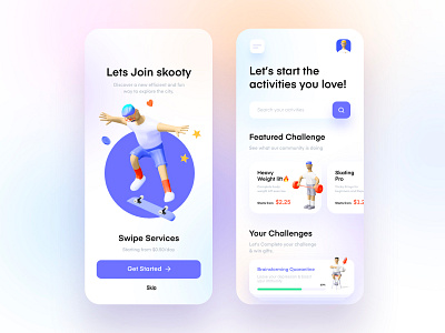 Skooty & Fitness app 3d animation app application blur c4d character fitness illustration ios iphone app skater skooty trend ui uidesign user interface ux