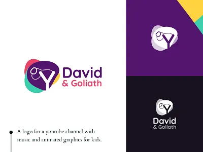 David and Goliath Logo Design asymmetric branding colors colorscheme design green illustration irregular logo magenta purple red shapes sling slingshot vector yellow