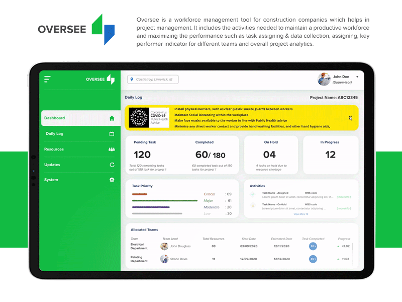 Oversee Workforce Application consturciton application dashboard management tool product page uiux visualdesign workforeapplication