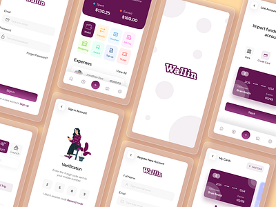 Wallin Mobile Application a Virtual Wallet app app design application figma gradient interaction minimal mobile simple sketch template trendy ui uiconcept usability virtual wallet wallin wirframe