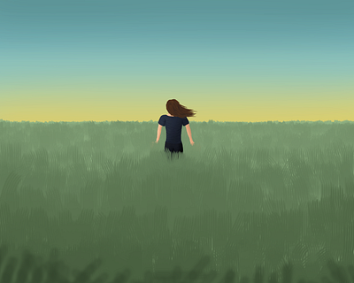 Field design field fields grass illustration journey person sunset wind