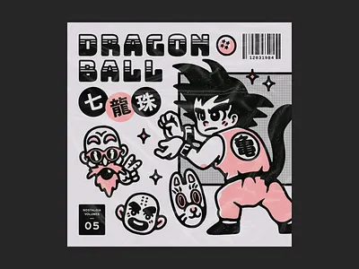 Nostalgia Volumes 5: Dragon Ball 🐉 anime barcode dragon dragonball gohan goku illustration krillin manga martial arts mask roshi