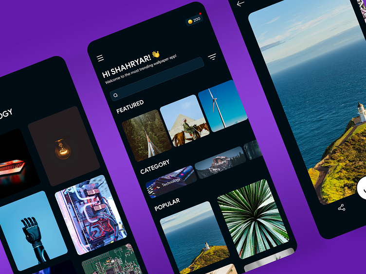 Wallpaper gallery app design by Rich Technologies on Dribbble