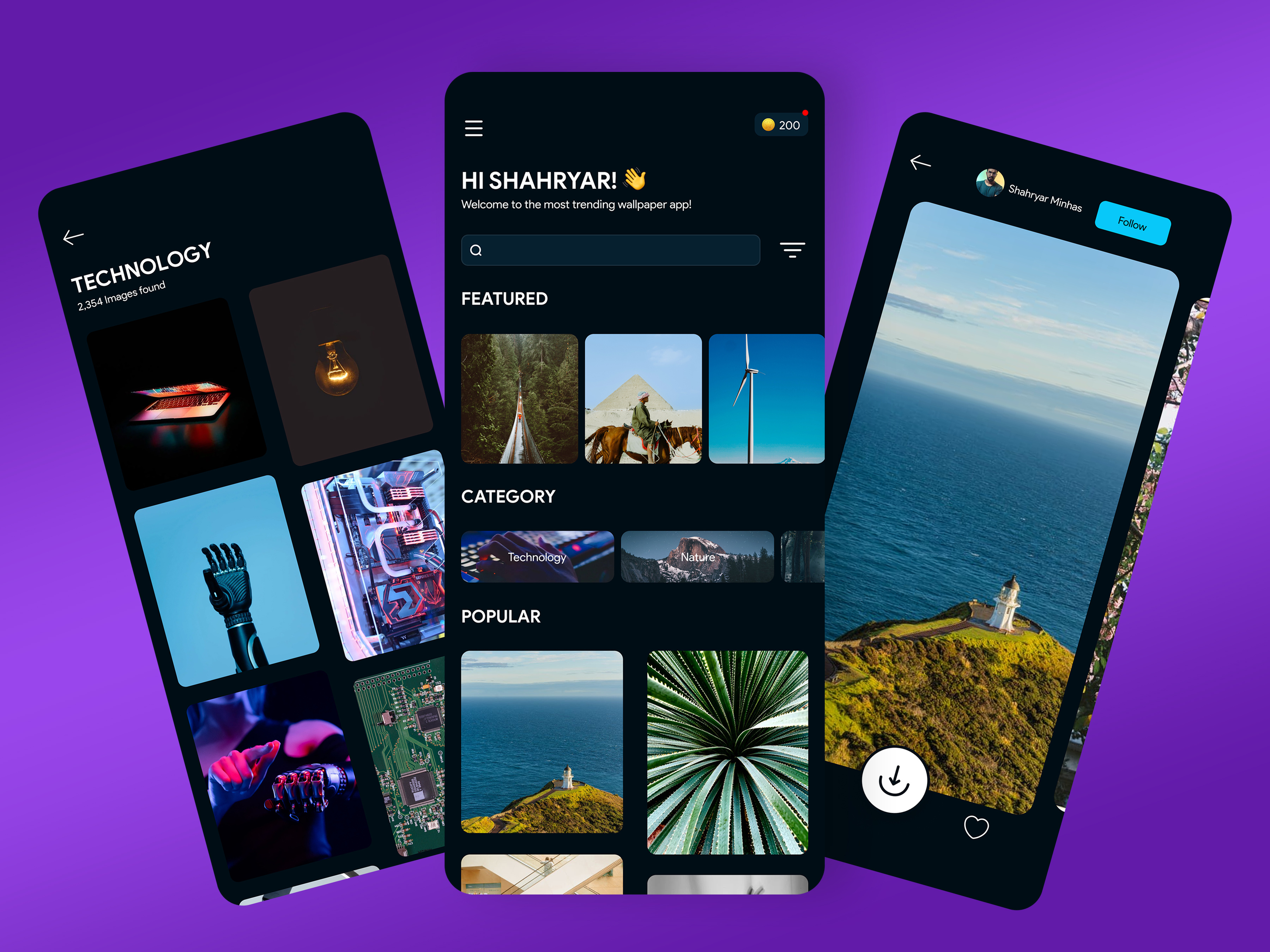 Wallpaper gallery app design by Abrir Technologies LLC on Dribbble