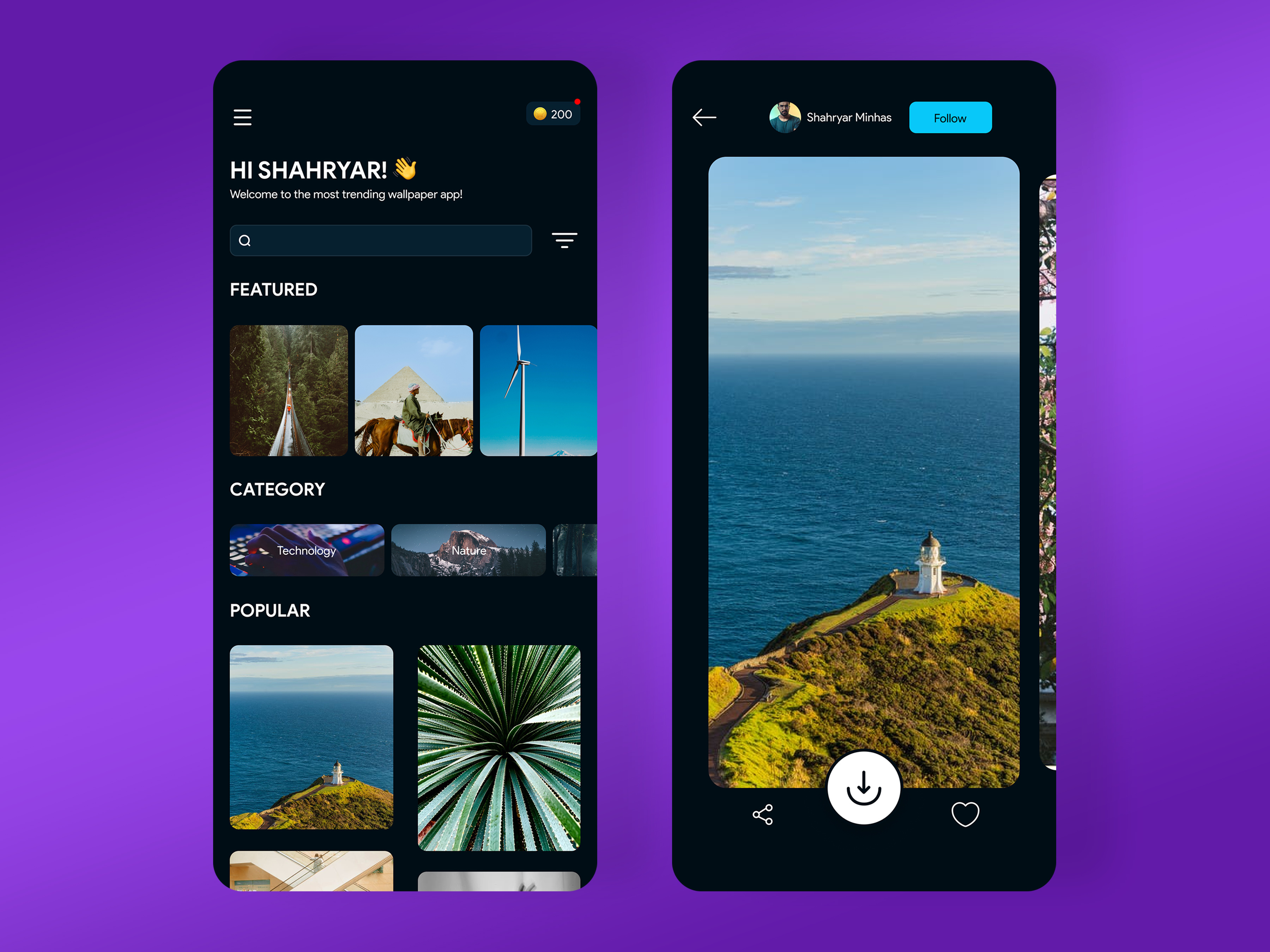 Wallpaper gallery app design by Abrir Technologies LLC on Dribbble