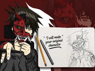 Custom Character anime art cartoon character custom design give illustration oni
