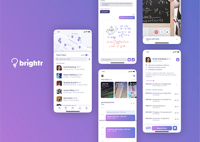 brightr tutoring mobile app academic app branding branding and identity branding concept branding design design mobile mobile app mobile app design mobile design mobile ui schedule tutoring ui uidesign ux ux design video chat virtual tutoring