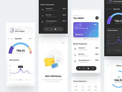 Banking app screens app banking cards clean credit card dark ui dashboard design finance light ui minimal mobile mobile app mobile ui product ui ux wallet