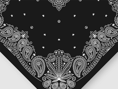 Bandana Paisley Pattern with Cannabis Leaf on Black and White bandana bandanna batik cannabis fabric ganja hemp marijuana ornament paisley pattern