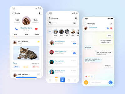 Adopt pet mobile app adopt pet android app design app app design cat chat clean cute cute pet dog dribbble best shot message minimal mobile pet pets petshop popular uiux