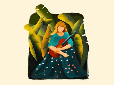 MUSIC NATURE design girl gradient grain illustration leaves nature plants vector women