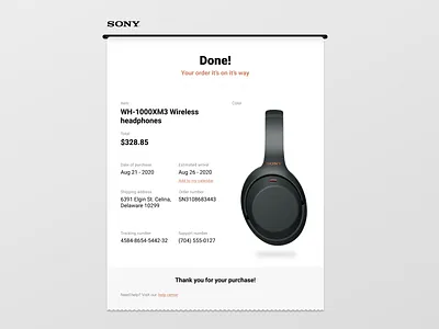 Skeuomorphism - Email receipt challenge challenge accepted email design email receipt headphones skeuomorph skeuomorphism sony ui